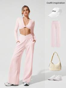 GLOWMODE FeatherFit™ Ready To Glow Long Sleeve Twist Front Open Back Removable Cups Crop Top Low-Impact Yoga Pilates Studio Daily Casual Wear