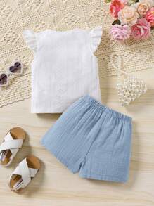 Summer Baby Girls Cute White Top And Elastic Waist Shorts Set