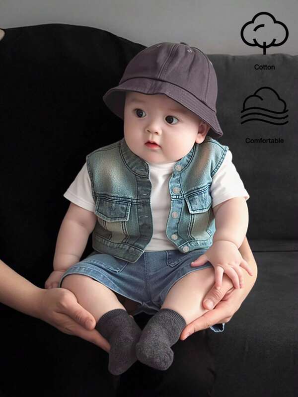 Toddler Boys' Casual Soft Denim Sleeveless Open-Front Vest, Fashionable Summer