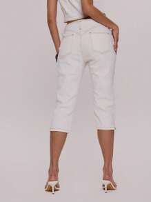 MUSERA 缝线拉链七分牛仔裤，优雅、假日、可爱，Y2K风格生日夏日度假款 - 白色 - 查看 2