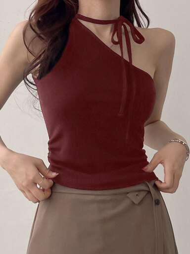 DAZY Top de tirantes asimétrico ajustado para mujer