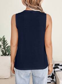 SHEIN LUNE Áo tank top nữ dáng rộng, đơn giản, màu trơn, đa năng, thích hợp cho mùa hè và các dịp thường ngày. - Màu xanh hải quân - Xem 2