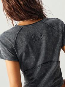 Bohemela Women's Solid Color Knitted Textured Design Round Neck Raglan Sleeve Short Sleeve Regular Fit T-Shirt, Casual