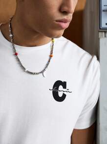 SWAVVY 男士T恤修身短袖圓領圖形T恤，休閒搞笑夏季必備 - 白色 - 查看 5