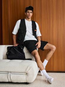 SWAVVY Men Flap Pocket Vest Jacket & Drawstring Waist Shorts