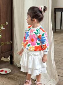 LMoss Kids 女婴碎花针织宽松圆领运动衫 - 彩色 - 查看 4