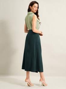 SHEIN Clasi 浅绿色女士无袖休闲衬衫 深绿色女士休闲中长裙 - 彩色 - 查看 2