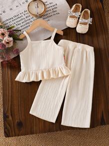 SHEIN Vintaside Kids Toddler Girls Casual Daily Fashion Tank Top Floral Embroidery Delicate Soft Solid Color Pants Set, Summer Baby Travel Cute Sunshine Clothing Baby Girl Strawberry Clothes Toddler Girl Strawberry Outfit