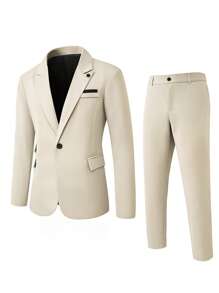 Manfinity Mode Conjunto de chaqueta y pantalones de traje con solapa pico y abotonadura sencilla con abertura en la parte trasera para hombres