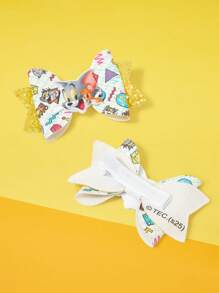 TOM & JERRY X SHEIN 1 件闪亮发饰，适合女士女孩图案皮革蝴蝶结鳄鱼夹可爱印花风车蝴蝶结发夹可爱动物皮革金色闪光蝴蝶结发夹假期节日礼物蝴蝶结发夹女士发饰