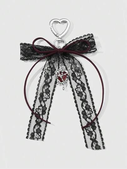 Kawaii 1pc Y2K Retro Gothic Style Velvet Bow, Black Mesh, Crystal Teardrop Heart Keychain, Pendant For Women, Suitable For Daily Wear And Holiday Gifts, Halloween