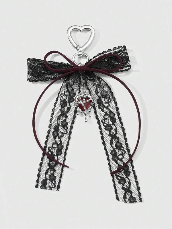 ROMWE Kawaii 1 pezzo Stile gotico retrò Y2K, fiocco in velluto, rete nera, ciondolo a goccia di cristallo a forma di cuore, adatto per uso quotidiano e regali per le vacanze, Ognissanti