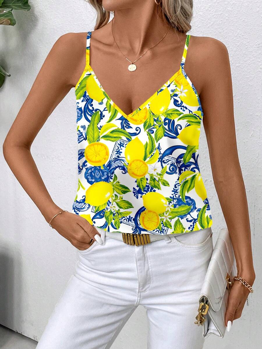 SHEIN Clasi 女士简约柠檬印花背心，适合夏季穿着 - 彩色 - 查看 1