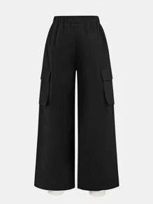 SHEIN Girlism Tween Girl Casual Streetwear Loose Jersey Print Top And Wide Leg Pants 2-Piece Set