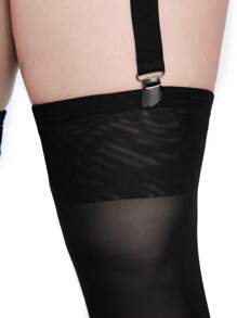 Whyspr Casual Punk Plus Size Lace Patchwork Leggings, Suspender Stockings, High Stretch - Black - View 4