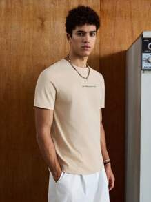 Manfinity VCAY 男士针织圆领休闲短袖 T 恤，带图案印花文字，宽松 T 恤，适合派对、趣味、说唱歌手、夏季