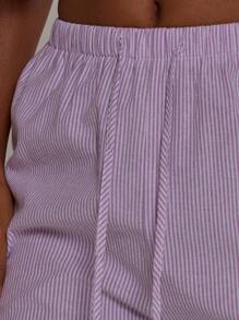 MUSERA 夏季纹理亚麻感系腰长裤度假机场 - 紫丁香色 - 查看 6