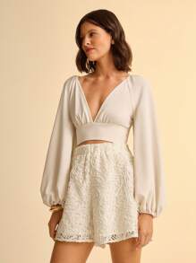 CAJUNI Women's Loose Casual Hollow-Out Embroidery Beach Cover Up, White Coconut Tree Pattern, Sheer Fabric, Vacation Beachwear, Summer - White - View 7