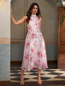 ZEYLAH Váy xòe không tay in họa tiết, phong cách nghỉ dưỡng mùa hè lãng mạn - Nhiều màu - Xem 4