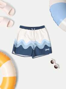 SUMWON Wave Pattern Swim Shorts Beach Board Shorts Summer Swimming Trunks With Side Pockets Sport Performance Net Lining Pull String Waistband Athletic Water Shorts Vacation - Blue - View 1
