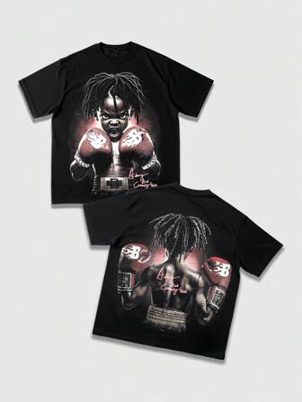 Street Life Kurzarm T-Shirt mit Cartoon Charaktermotiv, unisex grafikshirt, lässiger Streetstyle Oberteil für den Sommer, Neuankunft 2025