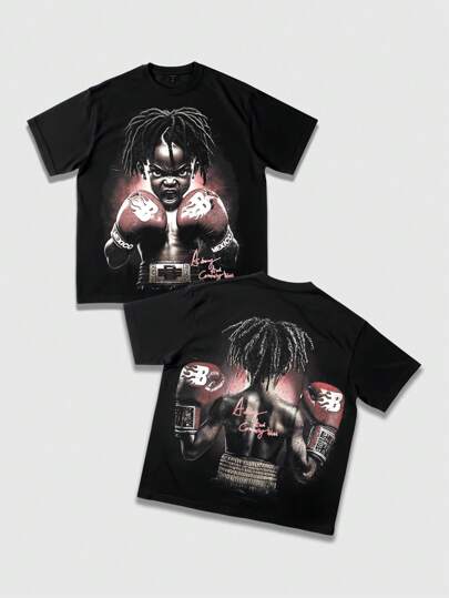 Street Life Cartoon Character Print Short Sleeve T-Shirt, Unisex Graphic Tee, Summer Casual Street Style Tops