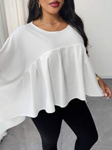SHEIN Unity Áo sơ mi nữ dáng rộng màu trơn dệt xếp ly phía trước thường ngày đi làm thanh lịch - trắng - Xem 6