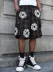 Manfinity EMRG Men's Summer Loose Drawstring Pocket Plaid Shorts Shorts For Men Graphic - Multicolor - View 4