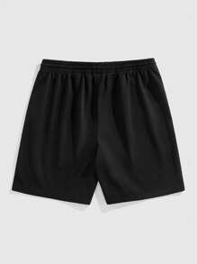 ROMWE MEN Street Life Quần short đi biển cạp rút in họa tiết đá giả cho nam - màu đen - Xem 2