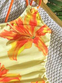 SHEIN Swim Vcay Mono de mujer con estampado floral, corte asimétrico en el hombro y cintura con cordón, traje de baño estilo playa y vacaciones - Multicolor - Ver 6