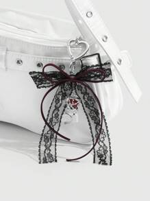 ROMWE Kawaii 1 chiếc nơ nhung phong cách Gothic cổ điển Y2K, lưới đen, móc khóa hình trái tim pha lê hình giọt nước, mặt dây chuyền cho nữ, thích hợp để đeo hàng ngày và làm quà tặng ngày lễ, Halloween - màu đen - Xem 2
