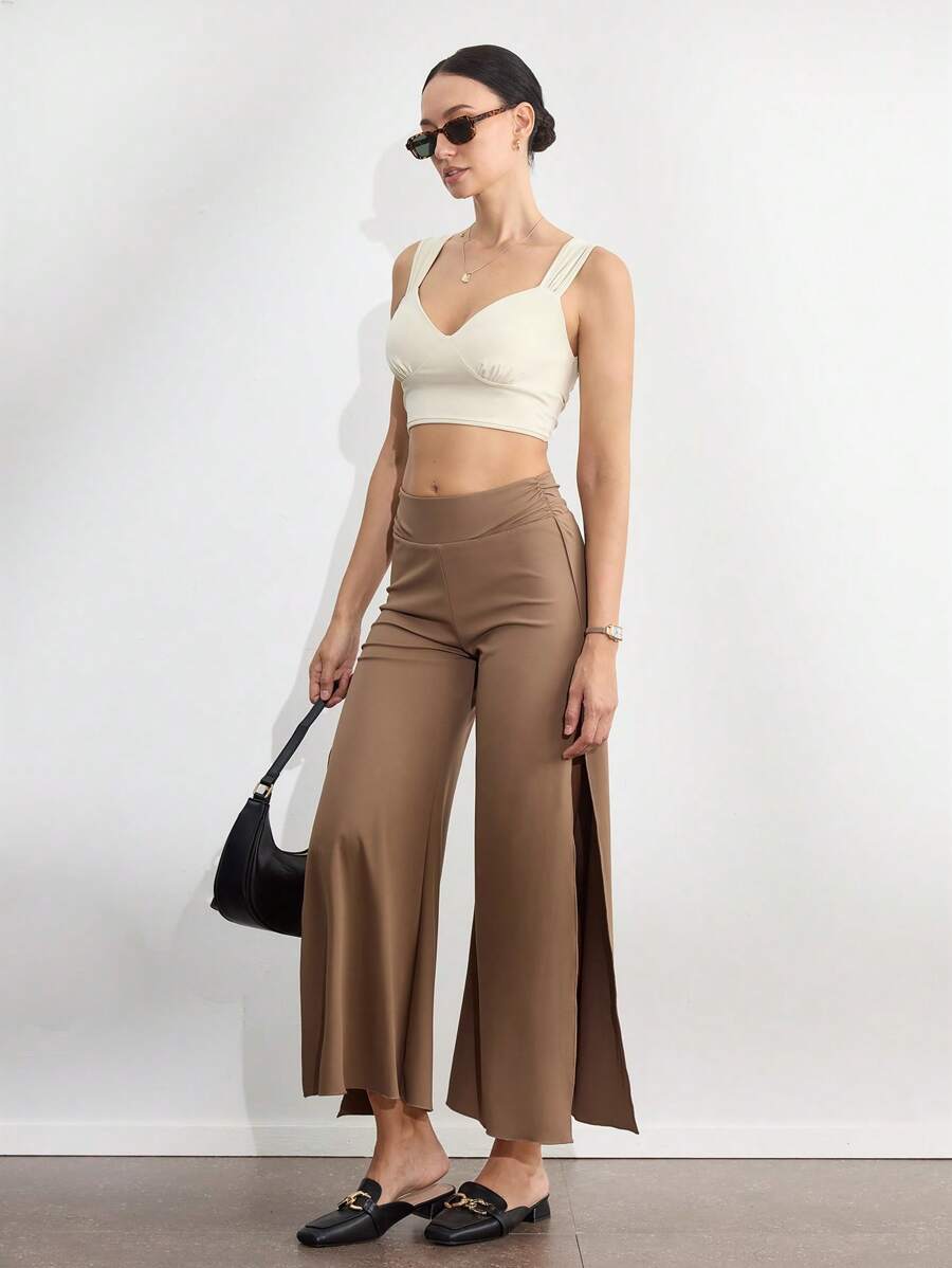 Activina Women's Solid Color High Slit Leg Wide Leg Sports Pants ...