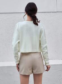 EURMUSE Kardigan z aplikacją kwiatową, zapinany na guziki, z okrągłym dekoltem i miękką dzianinową fakturą