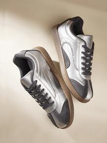 CUCCOO EASI Summer New Silver Women Casual Breathable Soft Sole Anti-Slip Flats Shoes For Women Sneakers Spring Shoes Easter Tainers Back To School