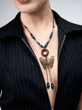 Hippie Bohemian Style Fashion Long Butterfly Pendant Necklace For Women