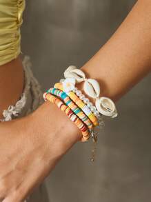 SHEIN ICON 软粘土鸡蛋花和海星贝壳手链 - 彩色 - 查看 1