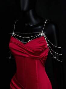 SHEIN ICON 女士红色优雅紧身迷你连衣裙，配有腰部荷叶边腰带 - 紅色 - 查看 6