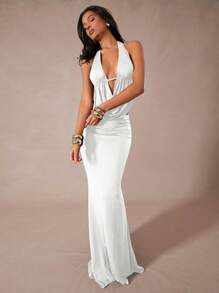 Hauture Draped Halter Neck Backless Top & Maxi Skirt Set