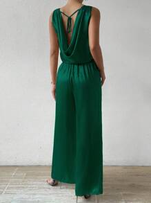SHEIN Unity 女士时尚金属色长裤两件套新年节日派对服装 - 綠色 - 查看 7