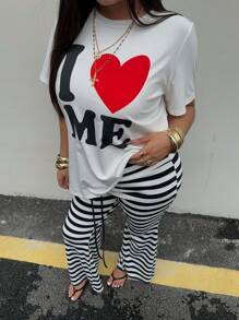 POPSWAY New Retro American Style Vacation Striped Relaxed High Waist Slimming Flare Pants, Casual & Versatile Wide Leg Trousers For Women Fall Cloth For Women