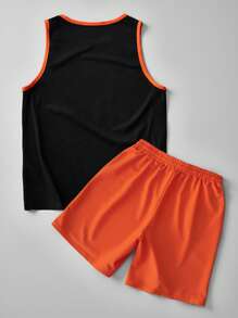 Manfinity RSRT Men's Casual Landscape Pattern Top Suit Men Two Piece Casual Short Sets Orange Two Piece Set Men