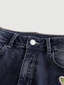 ROMWE Fairycore Jeans capri para mujer de verano con diseño retro de mariposas, bordado de lentejuelas