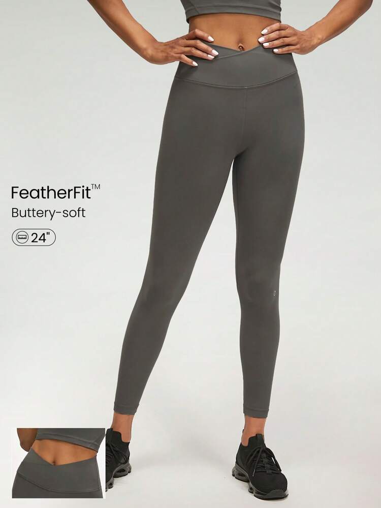Leggings De Yoga Cruzados Featherfit™ De 24" Ultra Suaves Con Talle Alto Cruzado Y Gran Elasticidad Para Deportes