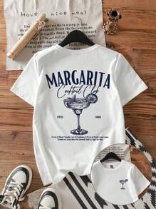 Attitoon 休闲圆领短袖修身女士T恤，鸡尾酒印花，适合夏季