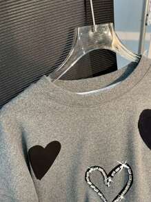 INAWLY Camiseta de cuello redondo con estampado de corazón y rhinestones, de moda para el verano - Multicolor - Ver 4