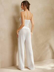 L'Amorae Pantalon élastique à nœud élégant pour femmes, été pour femmes, plage pour femmes, 4 juillet pour femmes, brunch pour femmes - Blanc - Voir 5