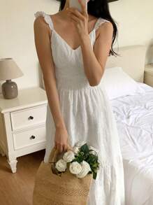 DAZY Women's Floral Jacquard Gathered Waist Short Cap Sleeve Midi Dress,Casual Women Dresses