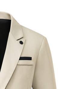 Manfinity Mode Conjunto de chaqueta y pantalones de traje con solapa pico y abotonadura sencilla con abertura en la parte trasera para hombres