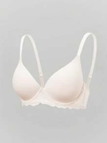 SHEIN 1pc Seamless Lace Patchwork Comfort Bra With Light Padding And Wire