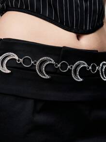 ROMWE Grunge Punk Fashionable Minimalist Rhinestone Crescent Moon Waist Chain For Women - Silver - View 1